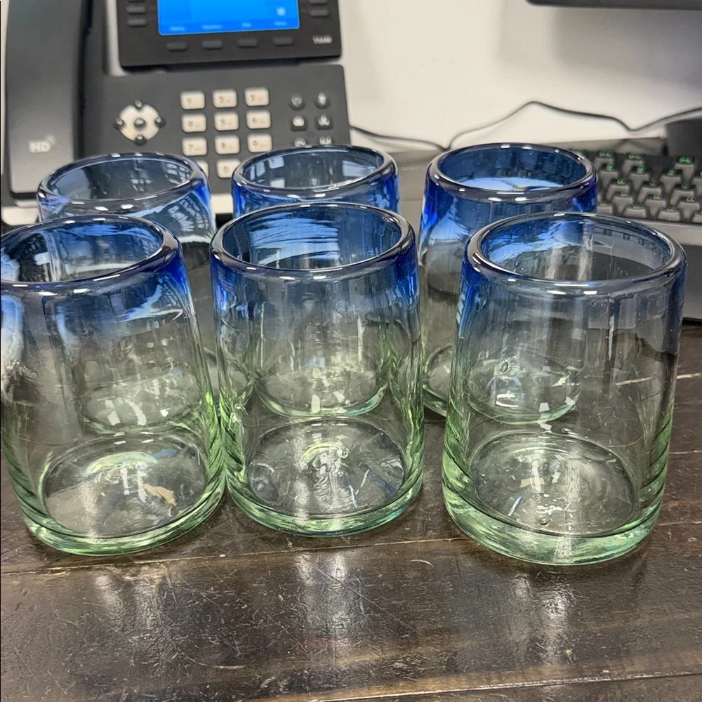 Pacifico Set of Six Blue Rimmed Glasses - Picture 5 of 8